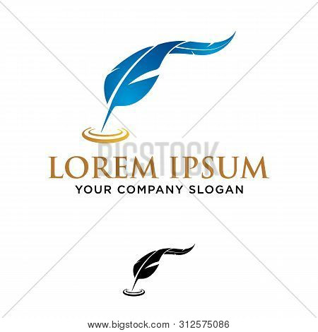 Feather Pen With Gold Ink Wave Logo Template.