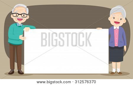 Grandparents Day.grandparents.senior People Holding Empty Banner With Copy Space.smiling Aged Retire