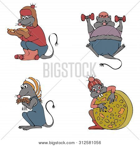 Set Of Mice Dedicated To 4 Seasons - Winter, Spring, Summer And Autumn. Animal Symbol Of Chinese New
