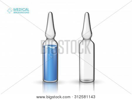 Medical Ampoule. Transparent Glass , Realistic 3d Vector Illustration. Realistic Isolated