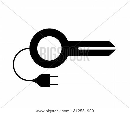 Flat Linear Design. The Dongle Icon For Apps, Web Sites And Public Use. Key With A Socket On The Wir