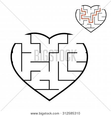 Black Labyrinth Heart. Game For Kids. Puzzle For Children. Maze Conundrum. Valentines Day. Flat Vect