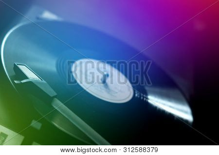 The Old Gramophone On The Table Vintage Retro Rarity Style 40s 50s 60s Closeup Vinyl Needle Song Mus