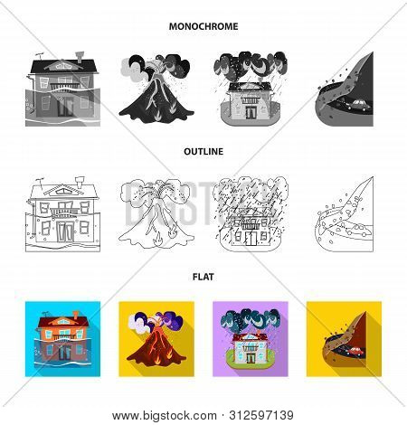 Vector Illustration Of Weather And Distress Logo. Collection Of Weather And Crash Vector Icon For St