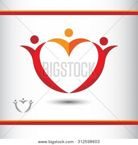 Figures Representing Parents And Child In A Single Continuous Line In A Shape Of A Heart. Red And Or