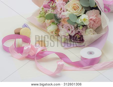Bouquet Of Flowers In Soft Colors Floral Background
