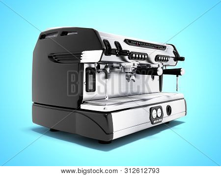 Concept Professional Coffee Machine On Four Cups With Milk 3d Render On Blue Background With Shadow