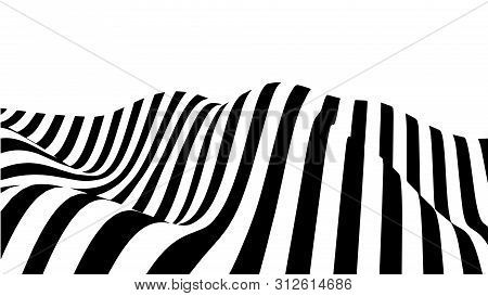 Optical Illusion Wave. Abstract 3D Black And White Illusions. Horizontal Lines Stripes Pattern Or Ba