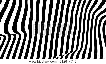 Optical Illusion Wave. Abstract 3D Black And White Illusions. Horizontal Lines Stripes Pattern Or Ba
