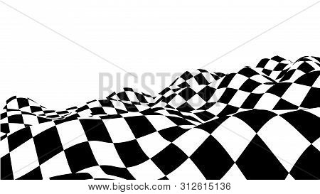 Optical Illusion Wave. Chess Waves Board. Abstract 3D Black And White Illusions. Horizontal Lines St