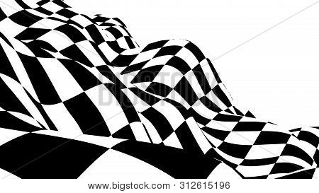 Optical Illusion Wave. Chess Waves Board. Abstract 3D Black And White Illusions. Horizontal Lines St