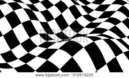 Optical Illusion Wave. Chess Waves Board. Abstract 3D Black And White Illusions. Horizontal Lines St