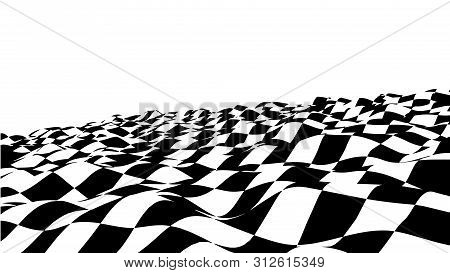 Optical Illusion Wave. Chess Waves Board. Abstract 3D Black And White Illusions. Horizontal Lines St