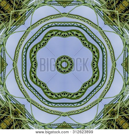 Circular Green Metal Bars Created Using Reflections In A Rounded Shape From A Bridge In California