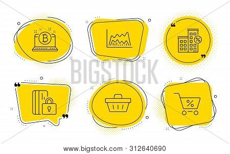 Shopping Basket, Bitcoin And Special Offer Signs. Chat Bubbles. Trade Chart, Blocked Card And Loan H