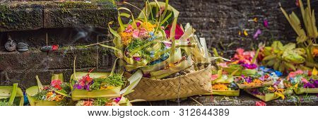Daily Offerings - Canang Sari Is Very Important In Bali, Indonesia Banner, Long Format