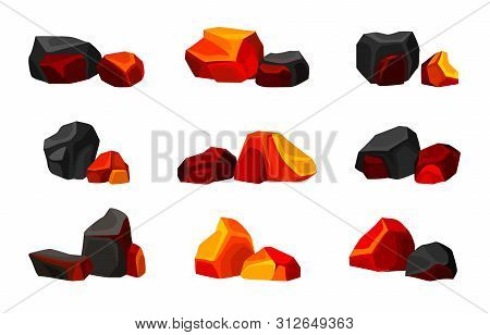 Collection Of Various Coals. Vector Illustration On White Background.