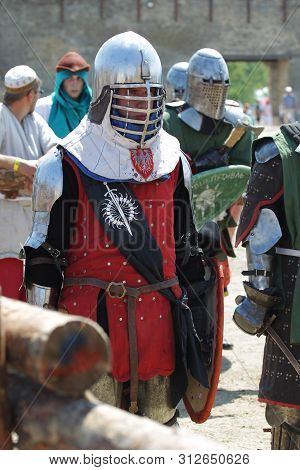 Odessa, Ukraine - July 20, 2019: Battle Of The Knights With Medieval Weapons At The Medieval Perform