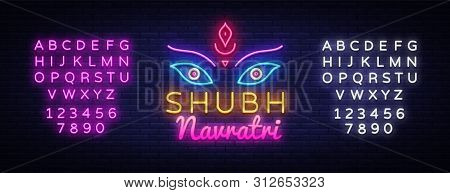 Garba Festival Neon, Navratri Celebration Neon Design, Gujarati Dandiya Night Poster Or Banner Desig