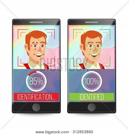 Biometric Face Identification . Human Face With Polygons And Points. Safety Scan Illustration