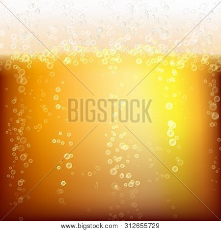 Beer Background Texture With Foam And Vubbles. Macro Of Frefreshing Beer.