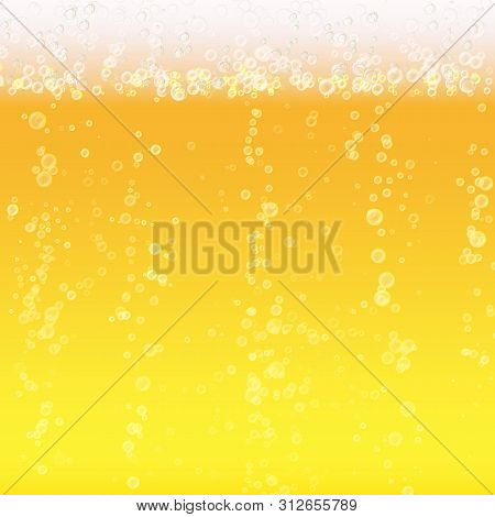 Beer Background Texture With Foam And Vubbles. Macro Of Frefreshing Beer.