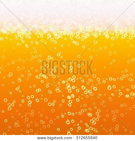 Beer Background Texture With Foam And Vubbles. Macro Of Frefreshing Beer.