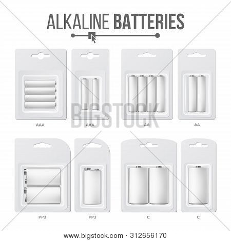Batteries Packed Set . Different Types Aaa, Aa, C, D, Pp3, 9 Volt. Alkaline Battery In Blister Reali