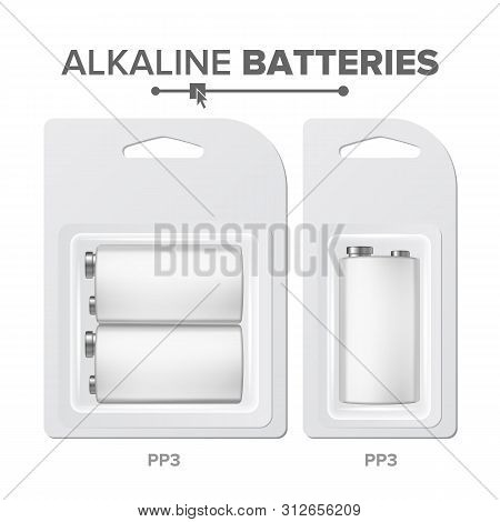 Pps Batteries Packed . Alkaline Battery In Blister. Realistic Glossy Battery Accumulator. Mock Up Go