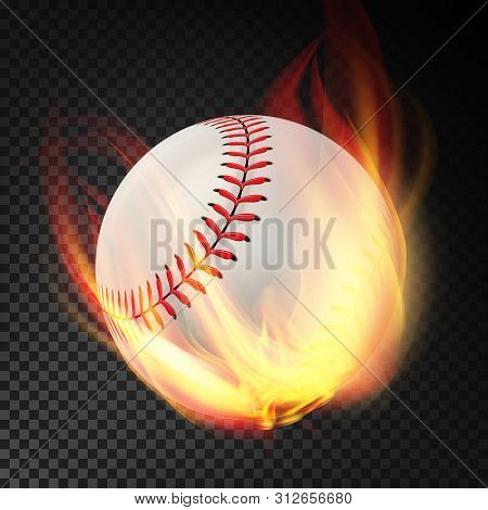 Flaming Realistic Baseball Ball On Fire Flying Through The Air. Burning Ball