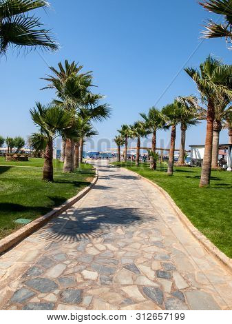 Malia. Crete, Greece - Juni 18, 2019: Garden At Luxury Hotel In Malia On Crete, Greece