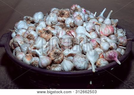Closeup Of Fresh Garlic In Black Background