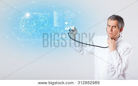 Middle aged neurologist showing the test result