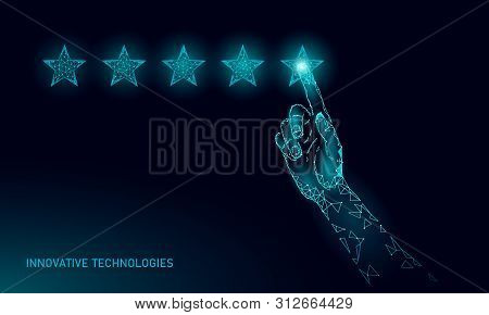 Low Poly Five 5 Stars Rating Product Concept. Positive Feedback Client Quality Satisfaction Good Cho