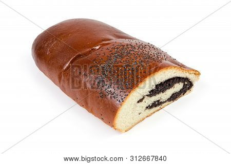 Cut Part Of The Pie With Sweet Crushed Poppy Seed Filling And Sprinkled With Whole Poppy Seeds On A 