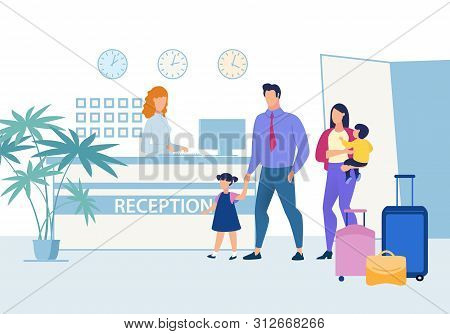 European Family With Young Children Traveling With Their Suitcases On Business Trip Abroad. They Are