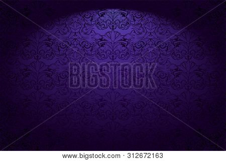 Ultra Violet, Amethystine Vintage Background, Royal With Classic Baroque Pattern, Rococo With Darken