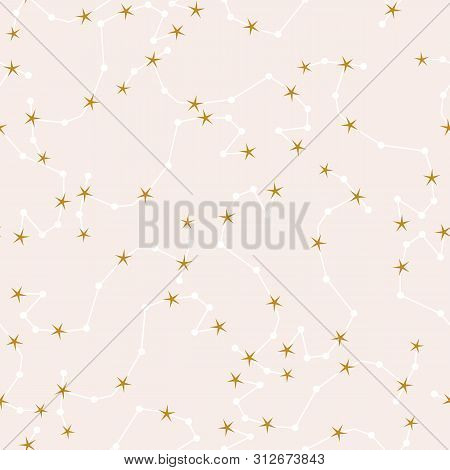 Celestial Elements And Golden Stars In A Seamless Pattern Design