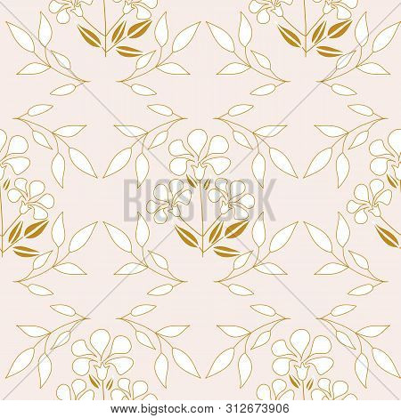 Elegant Golden Flowers And Leaves In A Seamless Pattern Design