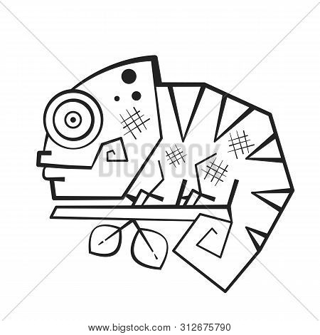 Cute Chameleon Coloring Book For Kids And Adults. Vector