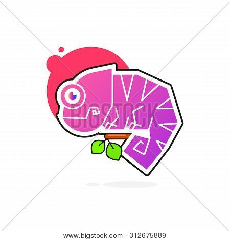Purple Chameleon Sitting On A Branch. Reptile Vector