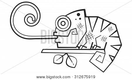 Cute Chameleon Coloring Book For Kids And Adults. Vector
