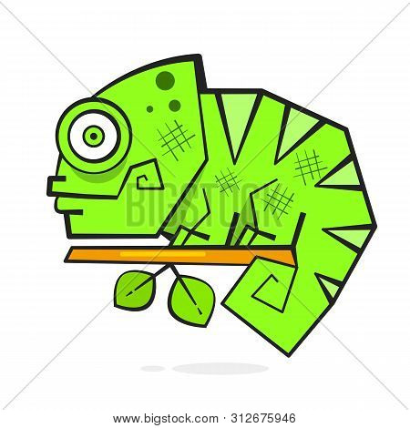 Chameleon Sitting On A Branch. Reptile Vector
