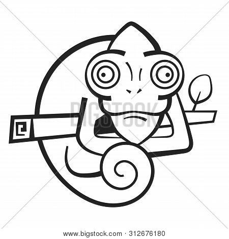 Cute Chameleon Coloring Book For Kids And Adults. Vector
