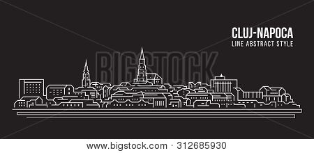 Cityscape Building Line Art Vector Illustration Design - Cluj Napoca City