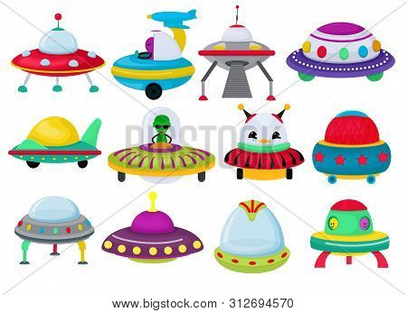 Ufo Vector Spaceship Rocketship And Spacy Rocket Illustration Set Of Spaced Ship Or Spacecraft Flyin