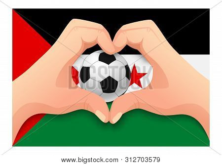 Sahrawi Arab Democratic Republic Flag And Hand Heart Shape. National Football Background. Soccer Bal