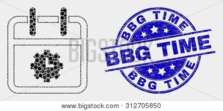 Dot Calendar Time Options Mosaic Pictogram And Bbg Time Seal Stamp. Blue Vector Round Scratched Stam