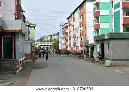 Wonsan, North Korea - May 4, 2019:  Street Scene In Wonsan, One Of The North Korean Port On The East