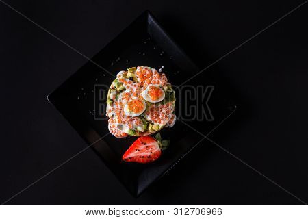 Round Salad Made Of Red Fish Potato And Avocado